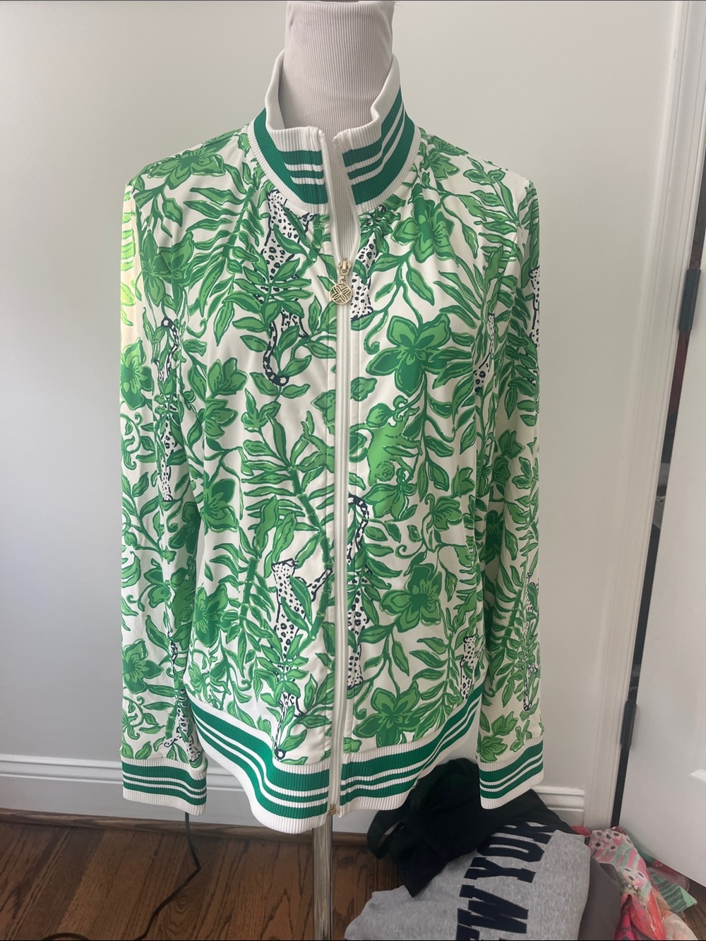 Lilly Pulitzer Green & White Floral Bomber Jacket